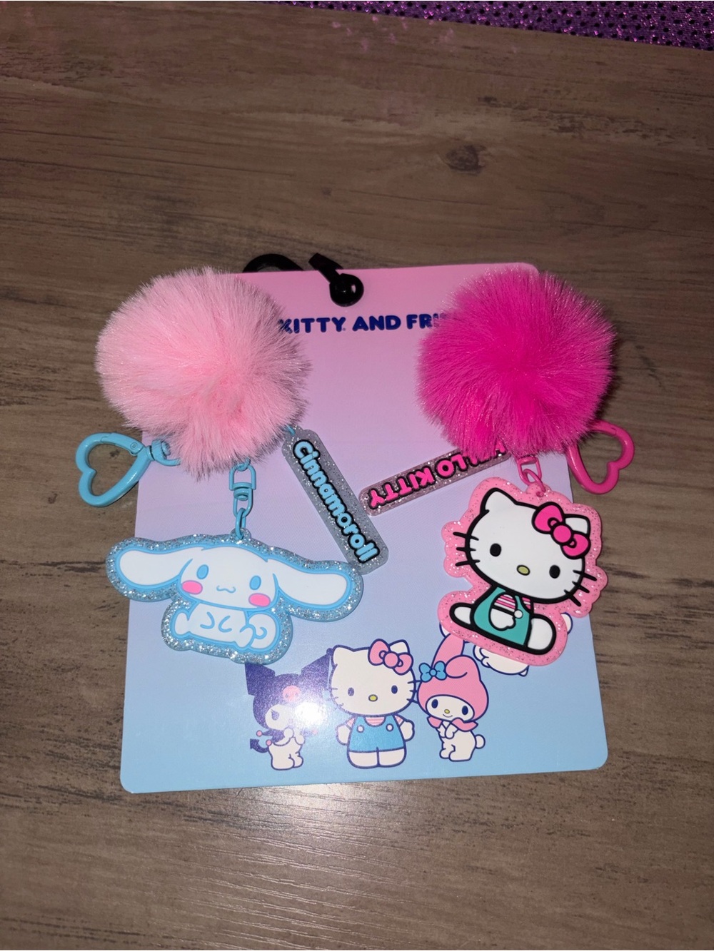 🆕💜 Hello Kitty & Cinnamoroll Pom Pom Best Friend Keychain Duo Charms